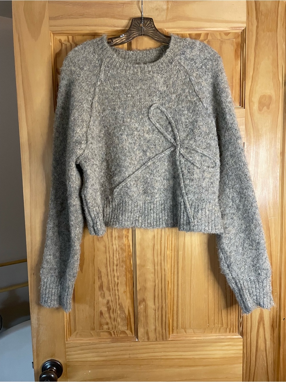 American Eagle Outfitters Gray Fuzzy Cropped Crewneck Sweater